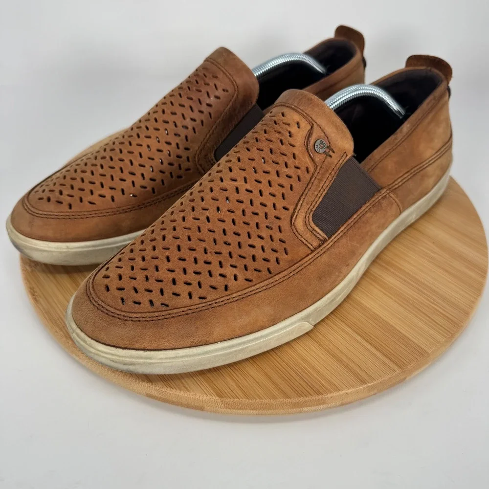 ECCO Kyle Perforated Slip On Sneakers Mens 12 Brown Leather Loafers 535884-02112